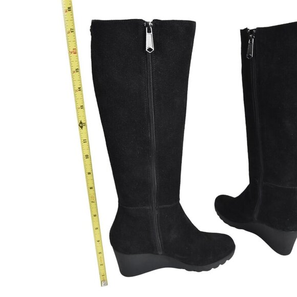 Donald J Pliner Black Suede Tall Boots Wedge Heel Knee High Platform Size 8 - Picture 8 of 13